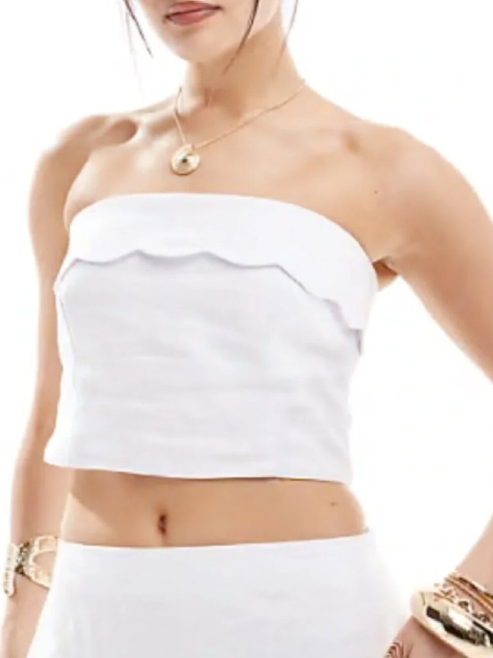 Abercrombie Scallop Linen Tube Top Strapless Scalloped Edge - Size L NWT - White